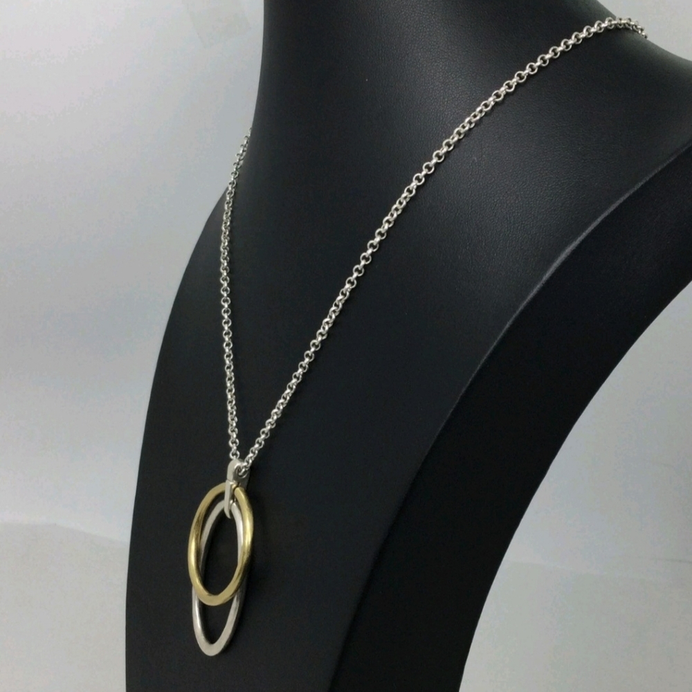 Lucky Brand Two-Tone Geometric Pendant Long Chain Necklace 25" - Picture 2 of 5